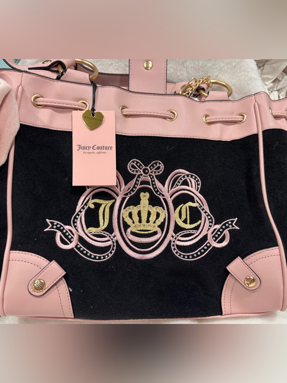 NWT-Juicy Couture Black and Pink Crown Emblem Tote